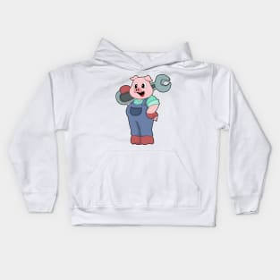 Pig as Mechanic with Wrench Kids Hoodie